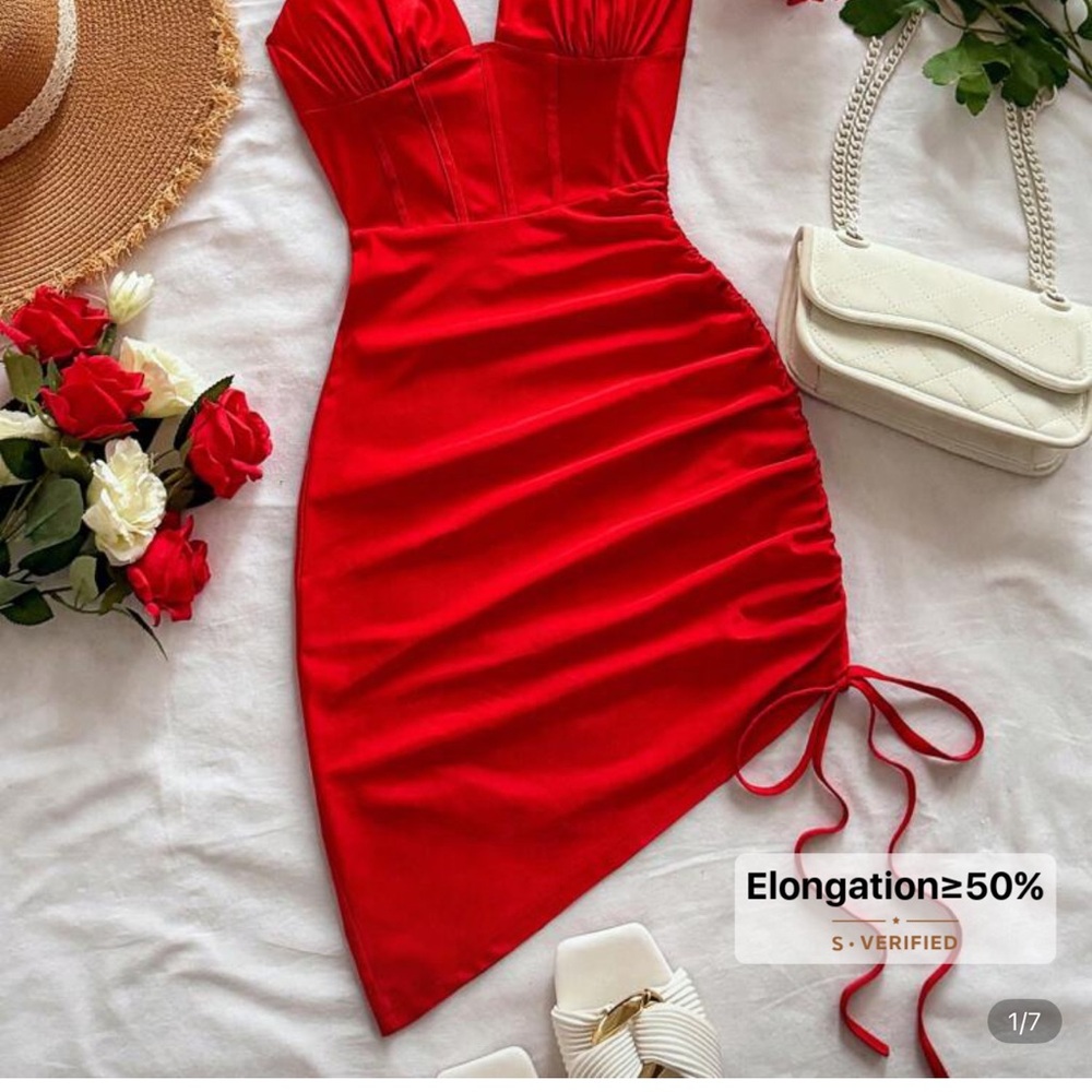 SHEIN Red Asymmetrical Ruched Dress